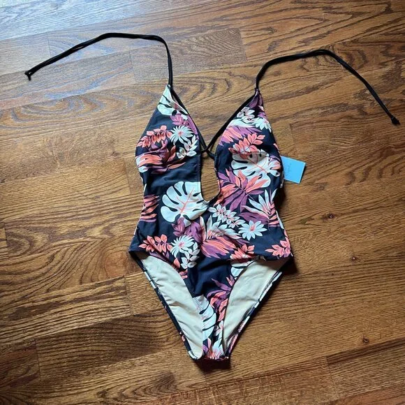 NWT SOLD OUT STYLE Cupshe Floral Print Plunging One Piece Swimsuit Sz S - Picture 2 of 4